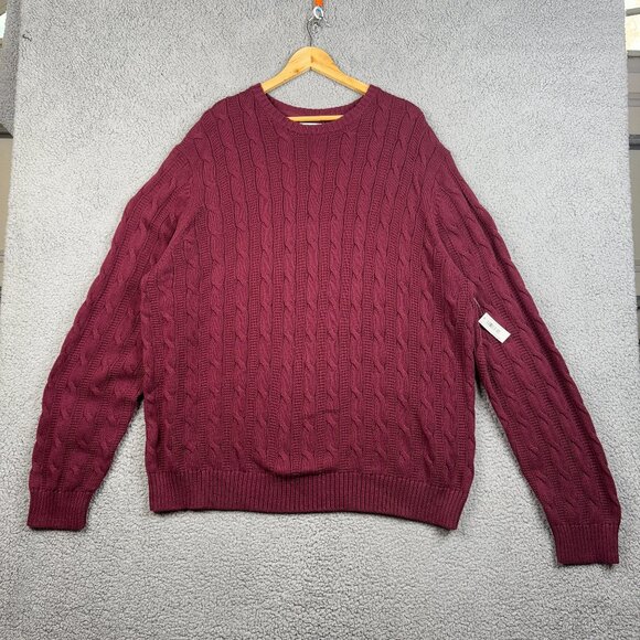 Goodthreads Sweater Mens Size 3XL Burgundy 100% Cotton 3D Cable-Knit Crewneck - Picture 1 of 13